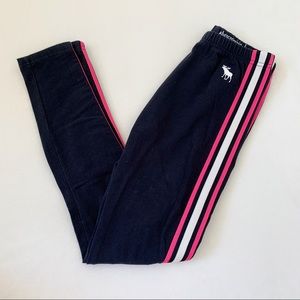 abercrombie kids Girls Black Cotton Leggings with Pink & White Stripe Size 13/14